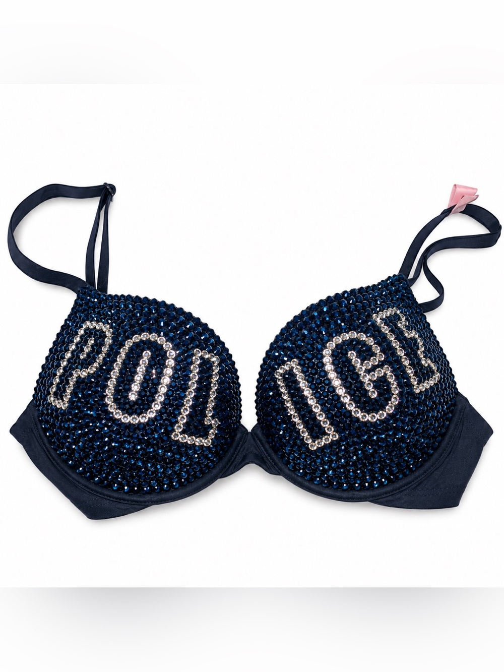 42C Sexy Cop Navy Blue Design Rhinestone Crystal Glam Bra New